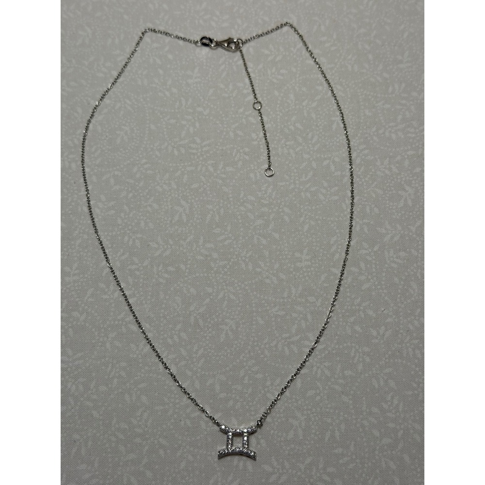 Gemini Zodiac Symbol Pave Cubic Zirconia‎ Sterling Silver Pendant Necklace 925